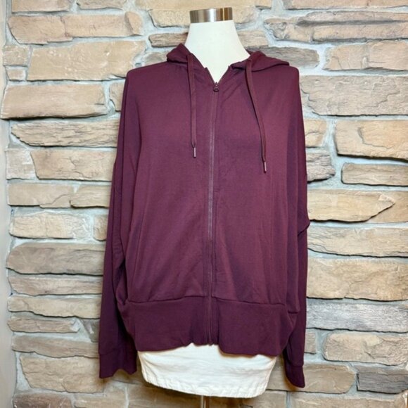 Soma Ultra Soft Fleece Jacket Merlot Full Zip Hoodie XXL Loungewear NEW - Picture 1 of 9